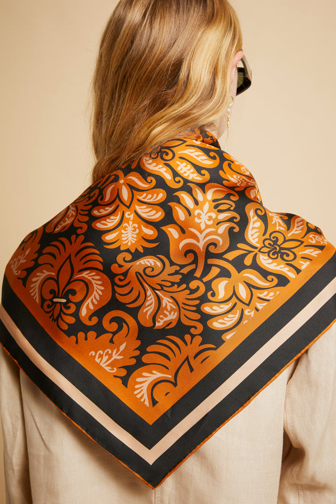 Karen Walker Tapestry Floral Classic Scarf - Silk Twill - Tobacco Multi