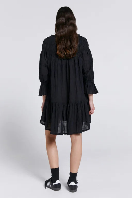 Karen Walker Prairie Shirred Dress- Organic Cotton - Black
