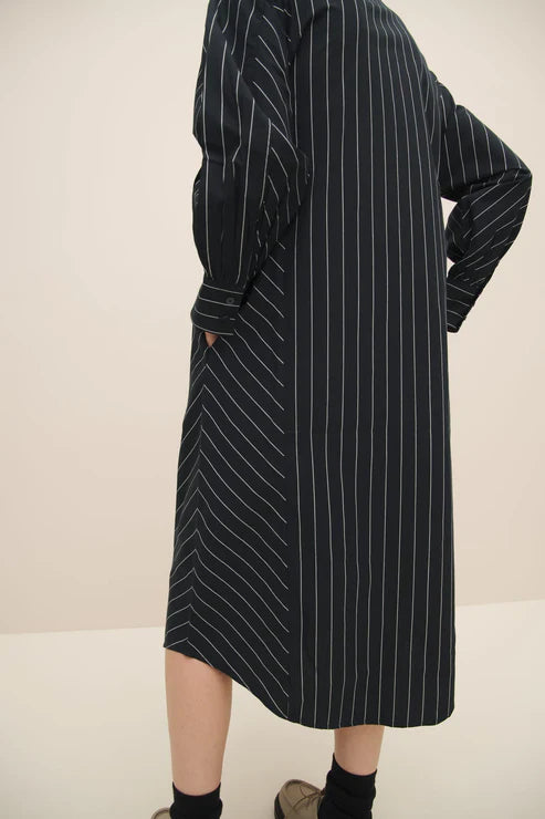 Kowtow Yves Shirt Dress - Navy Pinstripe