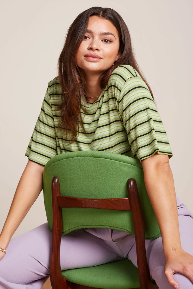King Louie Boxy Tee - Seaside Stripe - Dark Citron