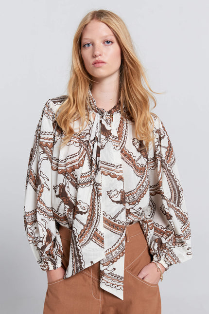 Karen Walker Reining Bow Blouse - Cream Multi