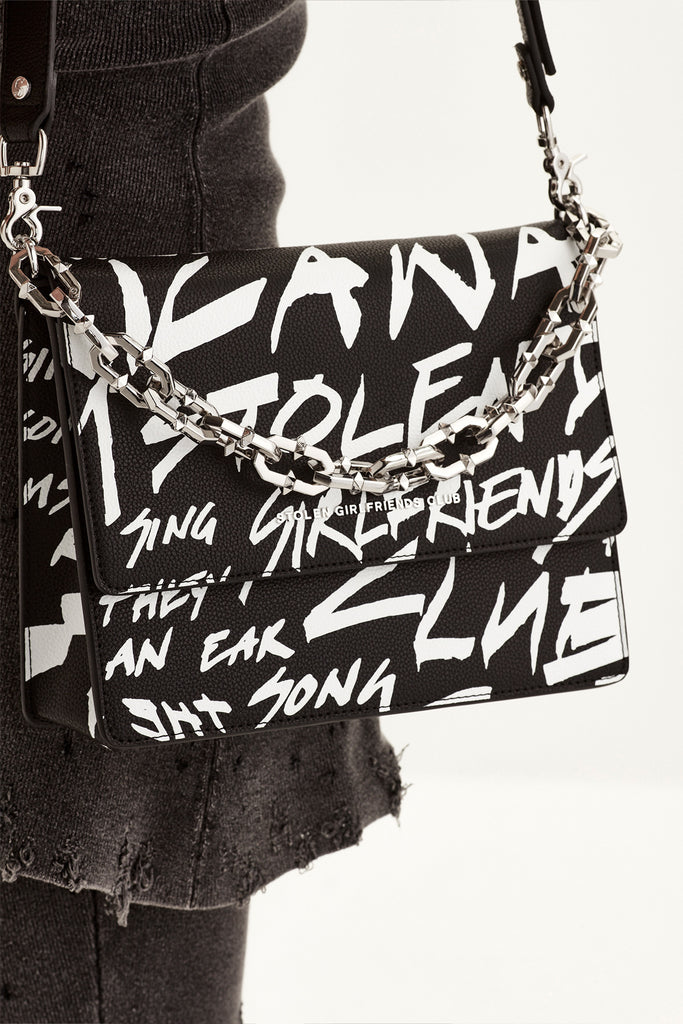 Stolen Girlfriends Club - Big Trouble Bag - Graffiti Leather - Black/White
