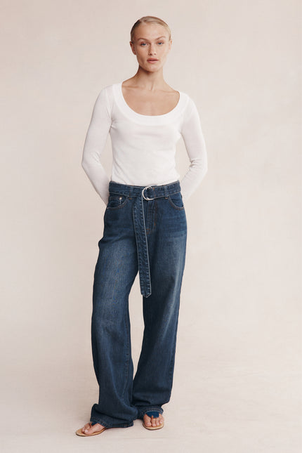 Marle Belted Wide Leg Jean - Dark Wash