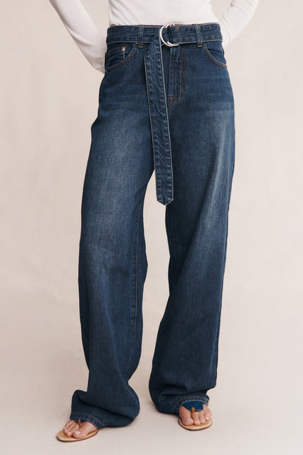 Marle Belted Wide Leg Jean - Dark Wash