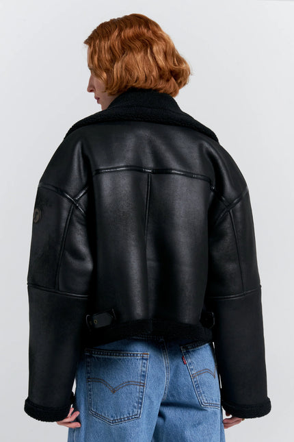 Karen Walker Cropped Aviator Jacket - Black/Brown