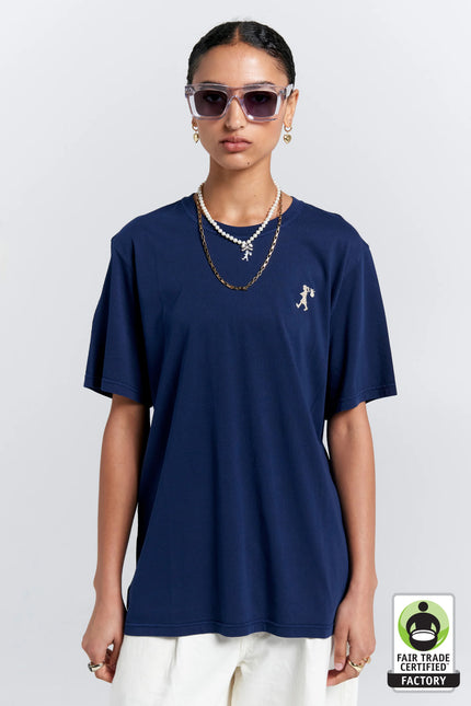 Karen Walker Embroidered Runaway Girl Classic Organic Cotton T-Shirt - Navy
