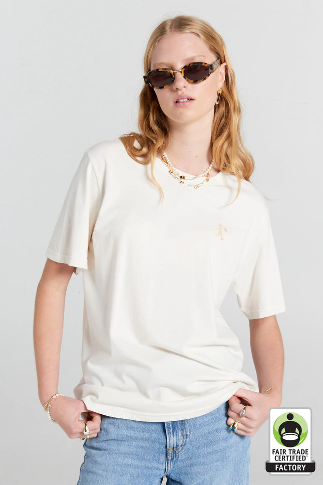 Karen Walker Embroidered Runaway Girl Classic Organic Cotton T-Shirt - Ecru