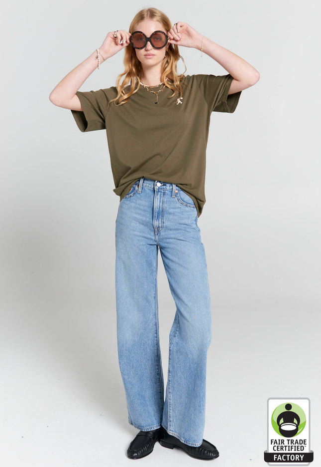 Karen Walker Embroidered Runaway Girl Classic Organic Cotton T-Shirt - Hunter Green