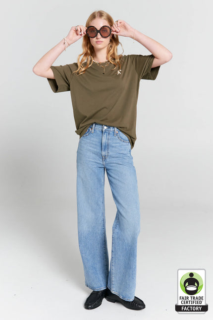 Karen Walker Embroidered Runaway Girl Classic Organic Cotton T-Shirt ~ Hunter Green