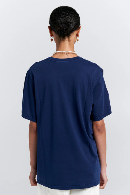 Karen Walker Embroidered Runaway Girl Classic Organic Cotton T-Shirt - Navy