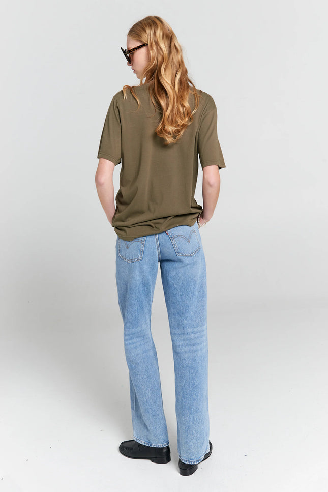 Karen Walker Embroidered Runaway Girl Classic Organic Cotton T-Shirt ~ Hunter Green
