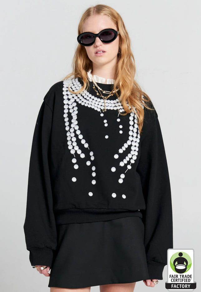 Karen Walker Broken Pearls Crewneck Sweatshirt - Black