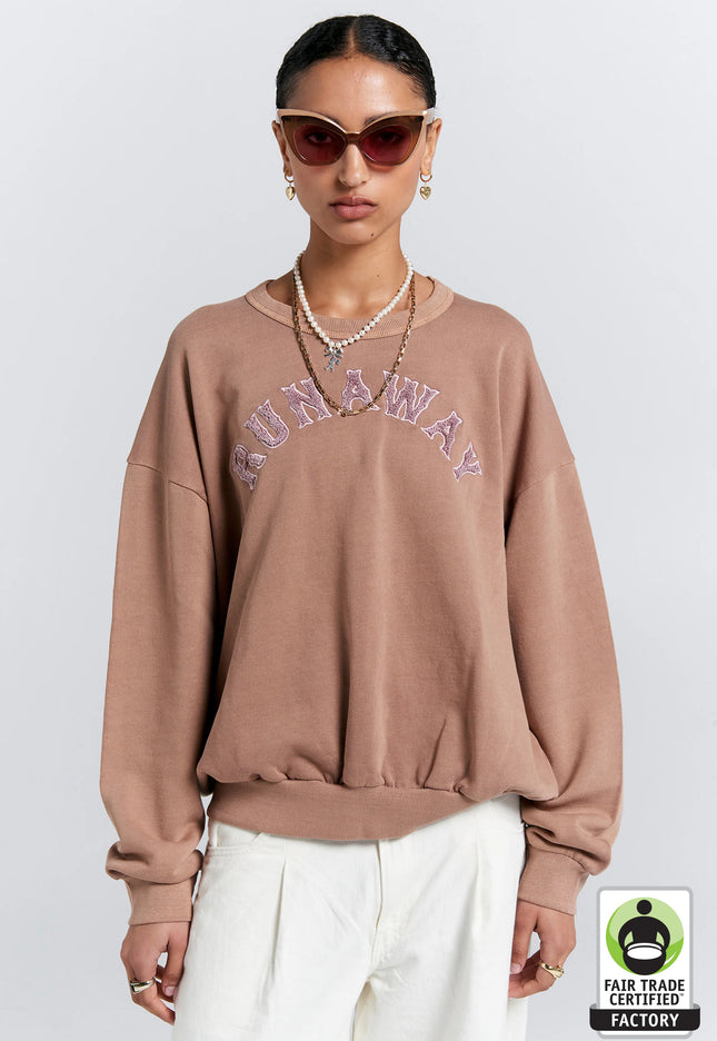 Karen Walker Runaway College Organic Cotton Crewneck Sweatshirt - Taupe