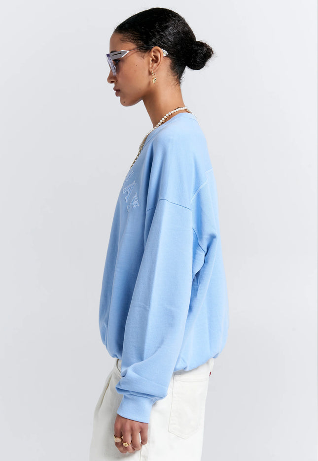 Karen Walker Runaway College Organic Cotton Crewneck Sweatshirt - Blue