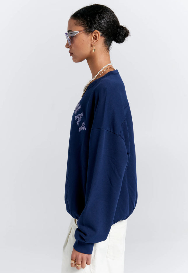 Karen Walker Runaway College Organic Cotton Crewneck Sweatshirt - Navy