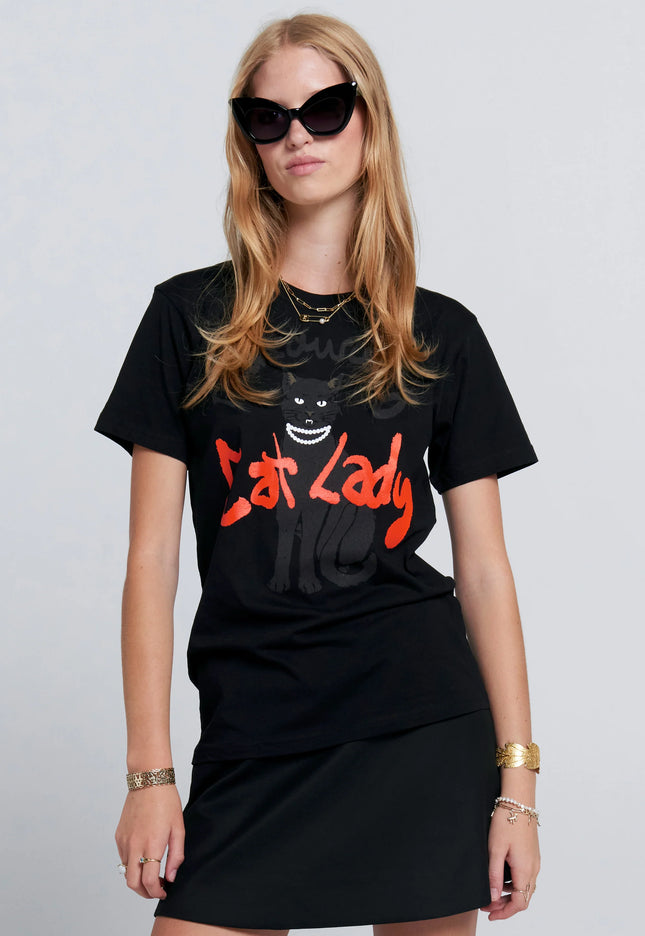 Karen Walker Cat Lady Organic Cotton T-Shirt - Black