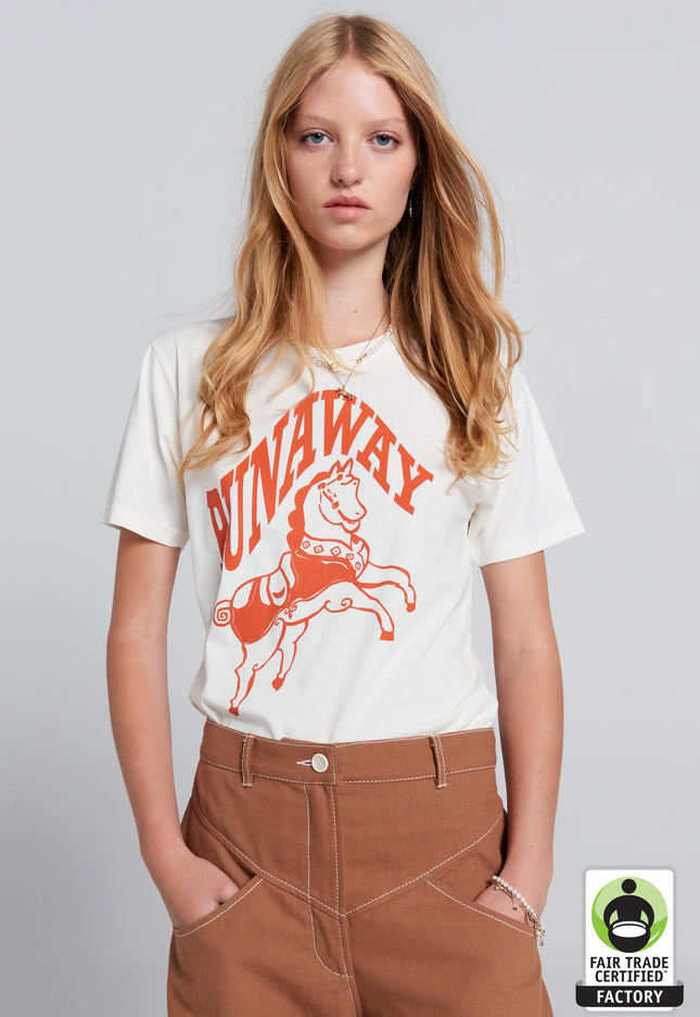 Karen Walker Runaway Carousel Organic Cotton T-Shirt - Ecru/Tangerine