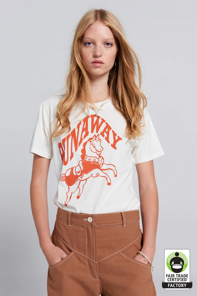 Karen Walker Runaway Carousel Organic Cotton T-Shirt - Ecru/Tangerine