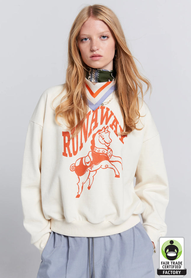 Karen Walker Runaway Carousel Organic Cotton Crewneck Sweatshirt - Ecru/Tangerine