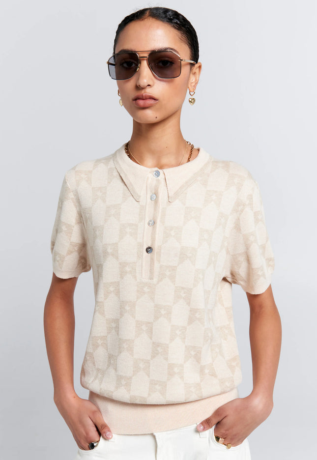 Karen Walker Monogram Knit Polo - Sand Multi