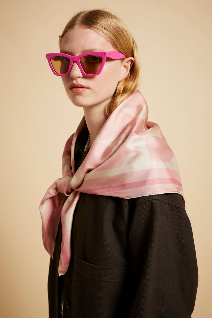 Karen Walker Monogram Classic Scarf - Silk Twill - Pink