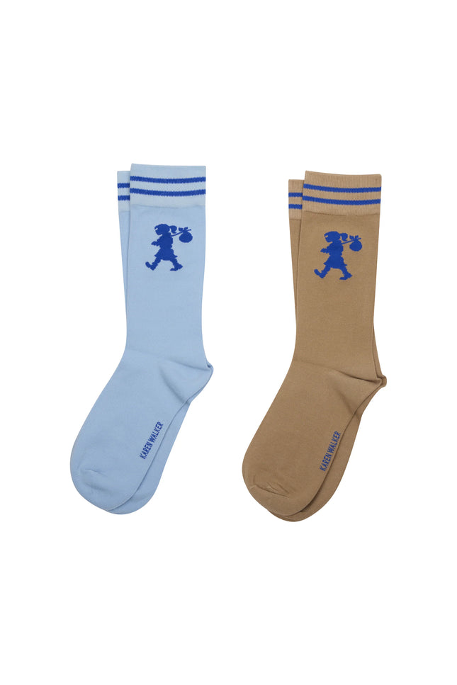 Karen Walker Runaway Girl Socks 2 pack - Sky Blue/Sesame