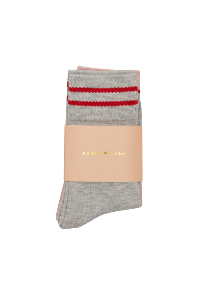 Karen Walker Runaway Girl Socks 2 Pack - Light Grey/Blush/Red