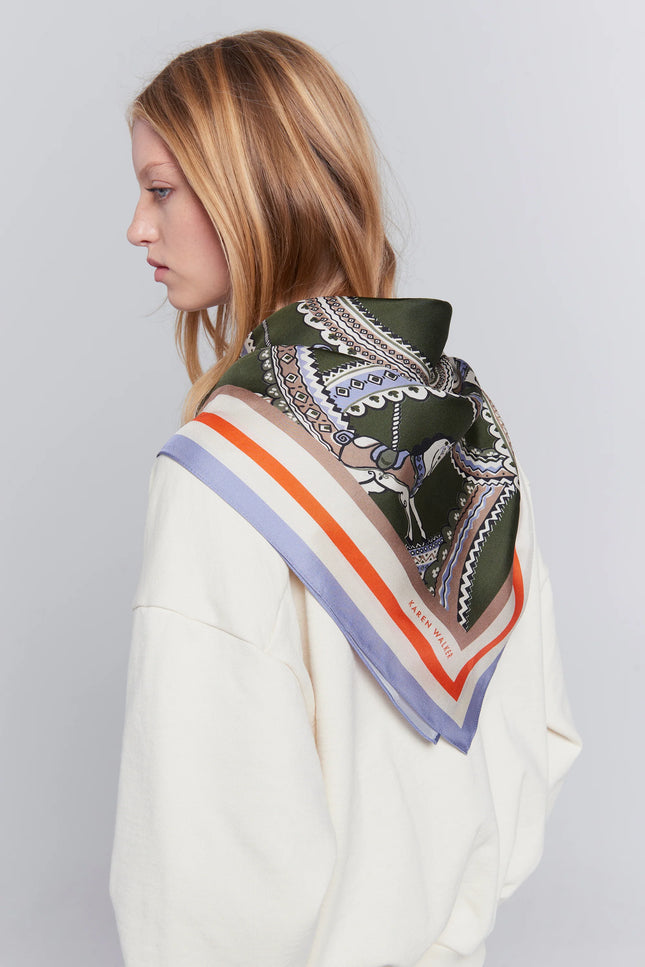Karen Walker Carousel Classic Silk Scarf - Olive/Multi