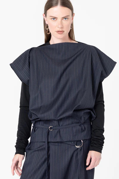 Company of Strangers Mirror Top - Charcoal Wool Stripe