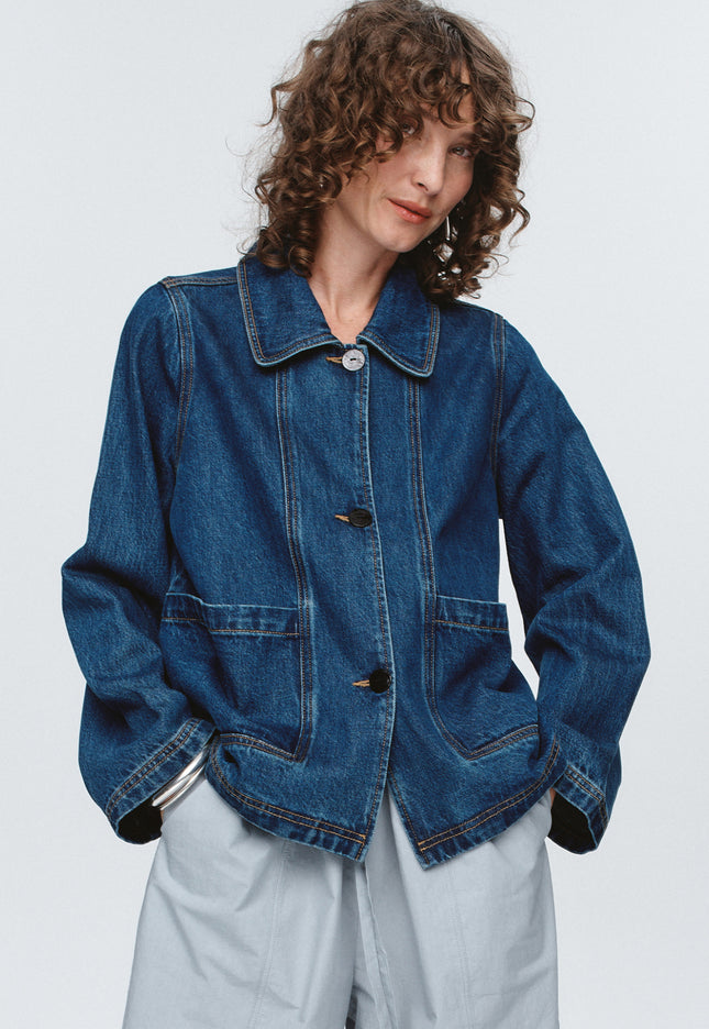 Marle Cropped Pea Jacket ~ Washed Indigo