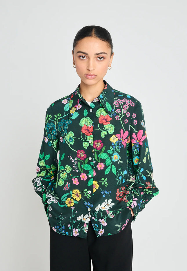 Twenty-Seven Names Marigold Shirt - Deep Green Floral