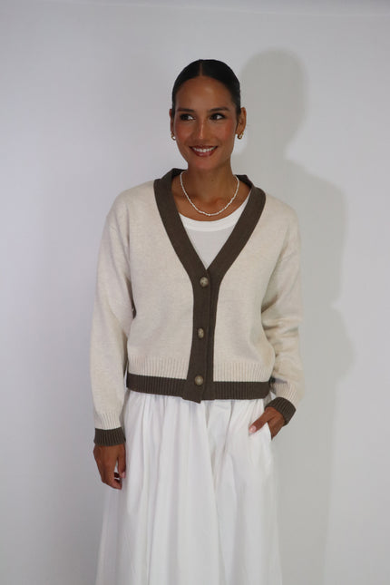 Tatano Contrast Cardi - Sand/Chocolate