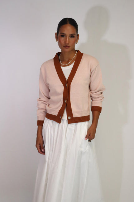 Tatano Contrast Cardi - Blush/Rust