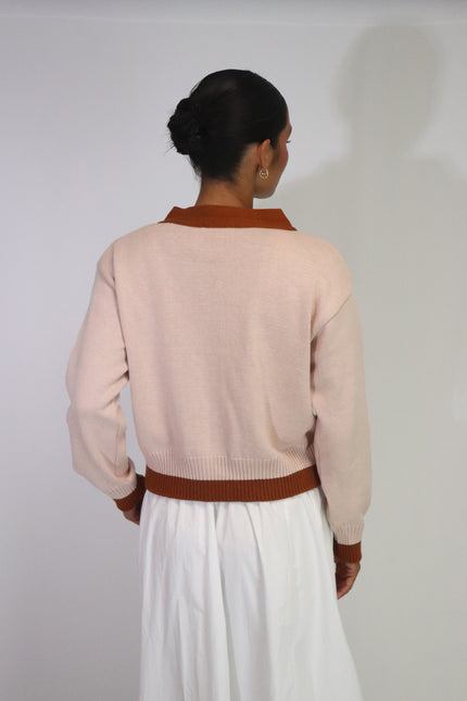 Tatano Contrast Cardi - Blush/Rust