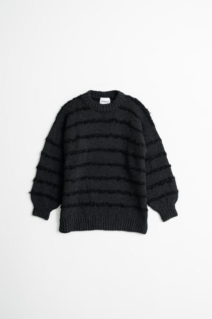 Dinadi - MERINO Handknit Striped Sweater - Onyx Grey