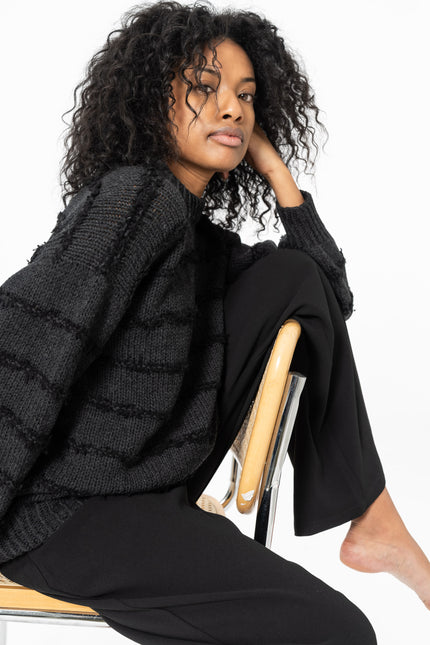 Dinadi - MERINO Handknit Striped Sweater - Onyx Grey