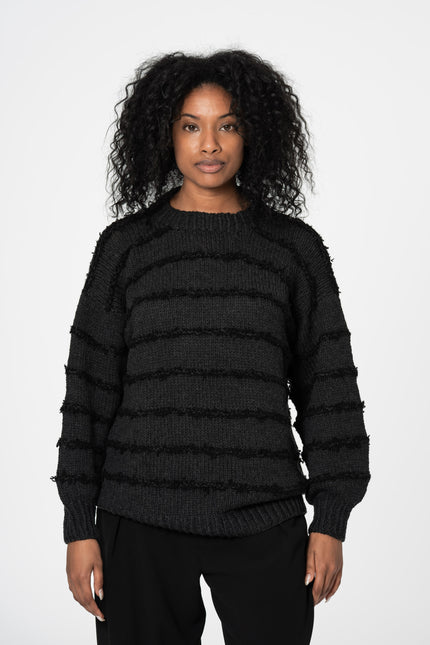 Dinadi - MERINO Handknit Striped Sweater - Onyx Grey