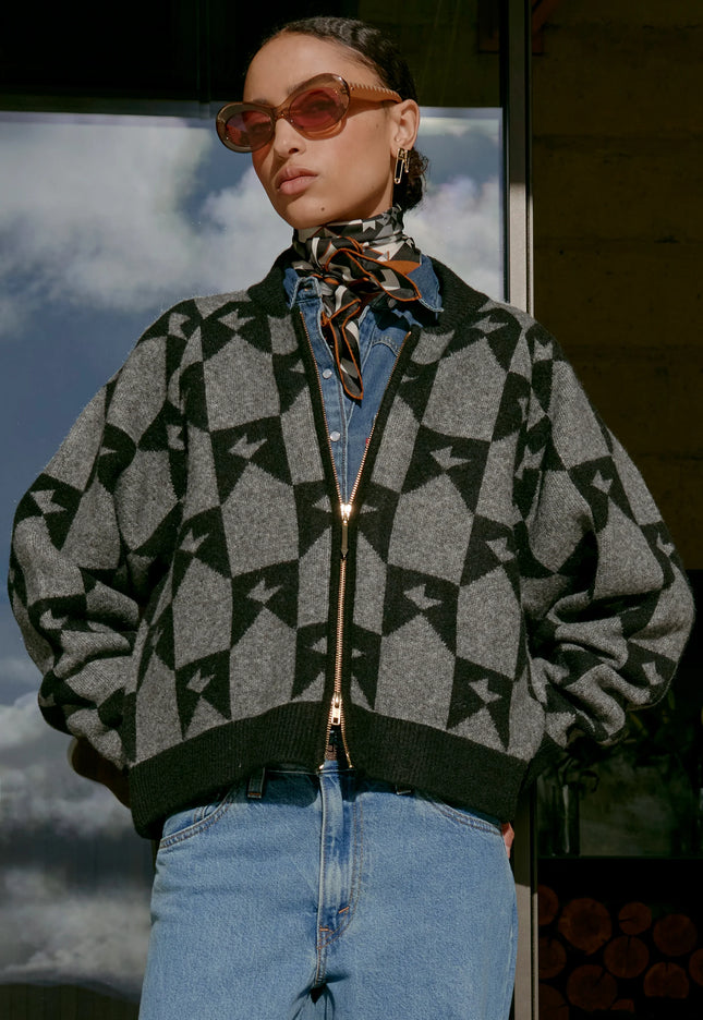 Karen Walker Monogram Knit Bomber - Black