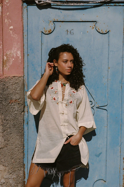 Kinga Csilla Reka Berry Embroidered Shirt - Pale Yellow