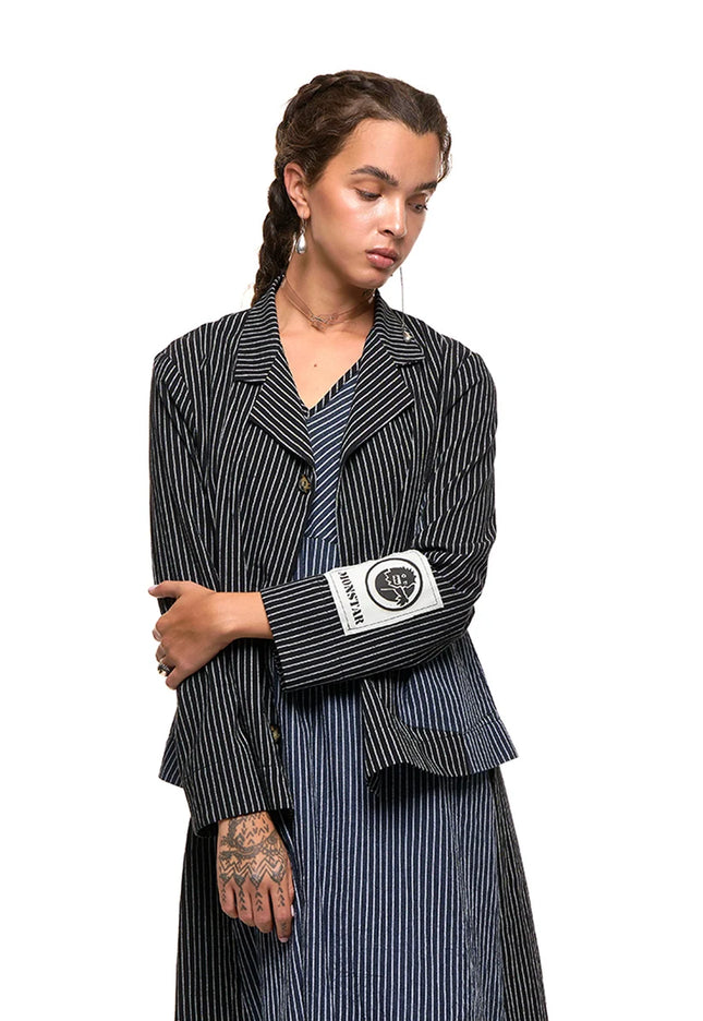 NOM*d Swing Jacket - Black n Blue Stripe