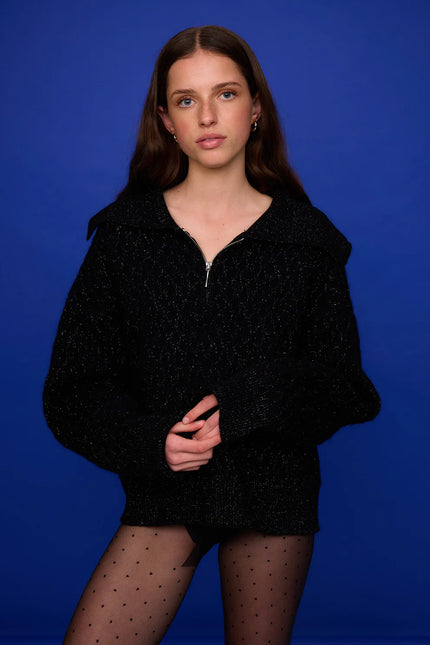 Pharlain Ola Zip Sweater - Black Sparkle
