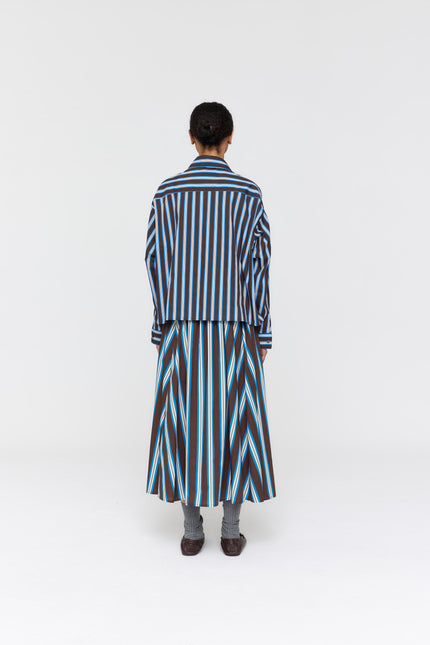 Ricochet Botic Shirt - Brown + Cobalt Narrow Stripe