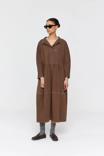 Ricochet Zizou Dress - Brown + Cream Stitch