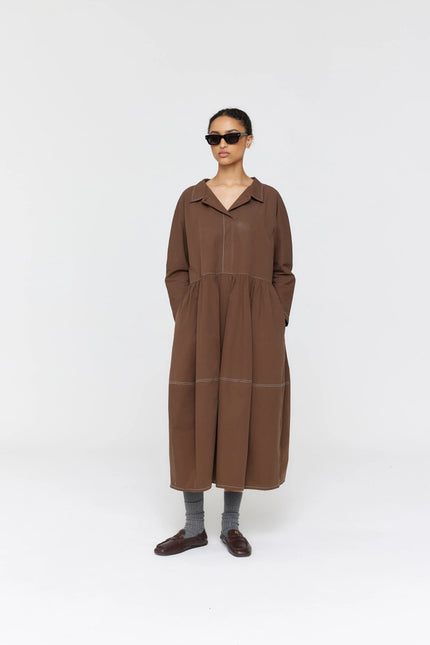 Ricochet Zizou Dress - Brown + Cream Stitch