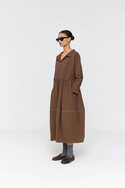 Ricochet Zizou Dress - Brown + Cream Stitch