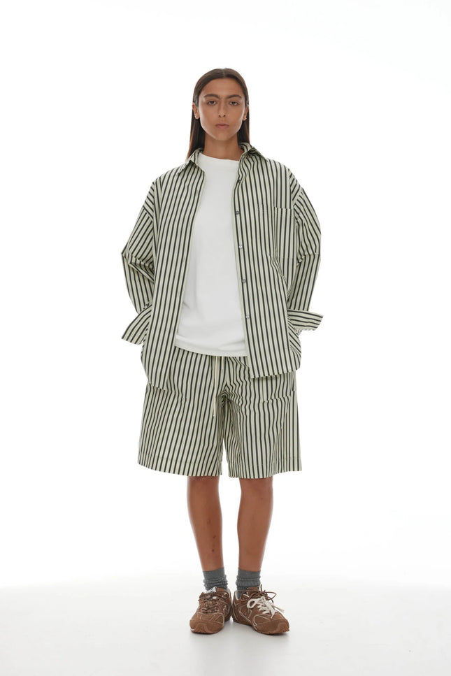 Ricochet Anchor Shirt - Cotton - Sage + Dark Khaki Stripe