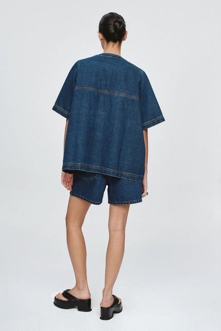 Marle Short Sleeve Seam Shirt - Denim - Classic Blue
