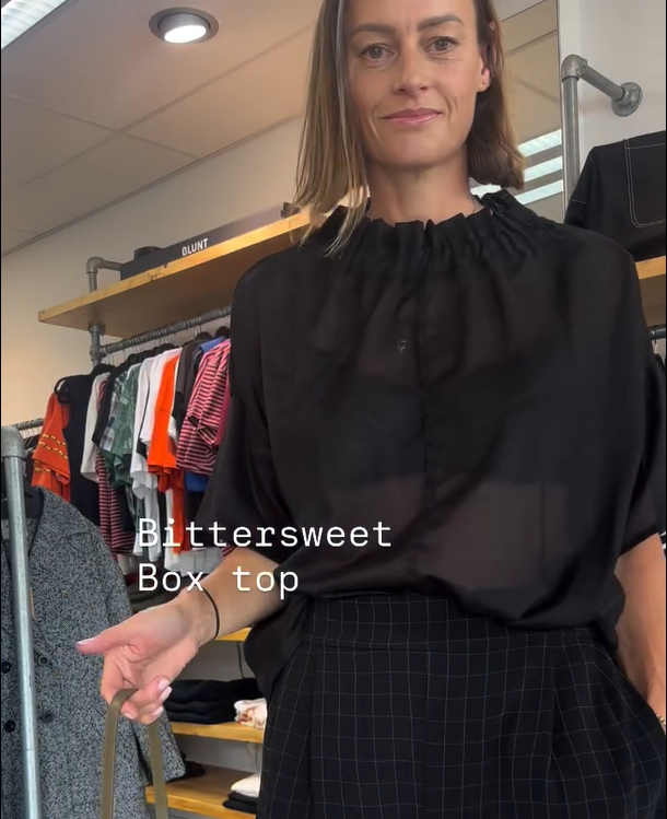 Bittersweet Flute Neck Box Top - Cotton- Black