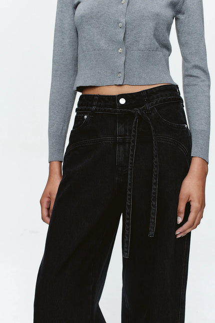 Marle Tie Curve Seam Jean - Black
