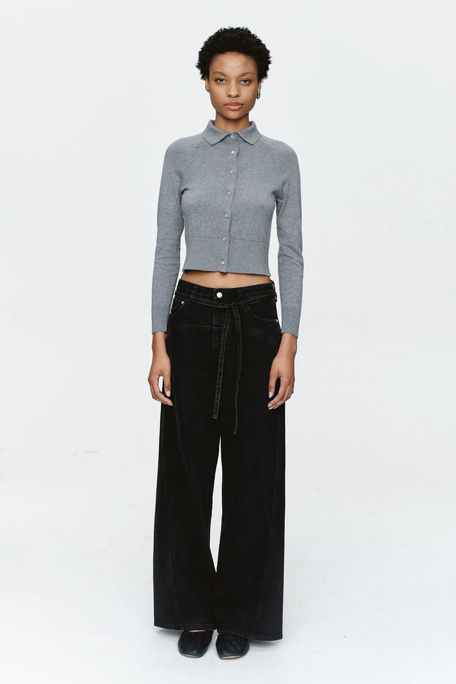 Marle Tie Curve Seam Jean - Black